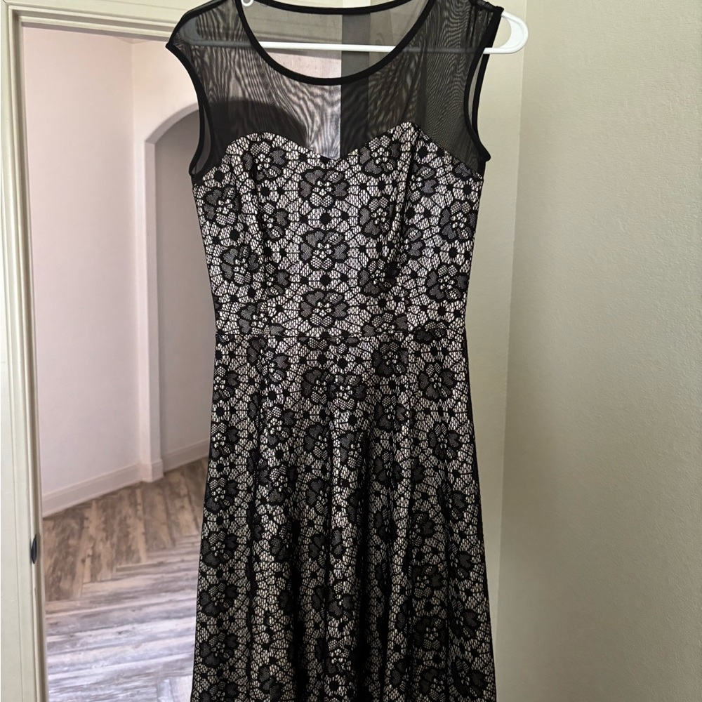 Enfocus Studio Black and White Floral Midi Dress